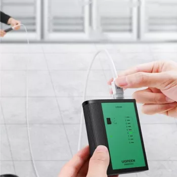 UGREEN tinklo ir telefono kabelių testeris RJ45 RJ11 tęstinumo testeris Cat5 Cat5e Cat6 Cat6a Cat7 Ethernet ir telefono kabeliams su LED indikatoriais, nuimamu nuotolinio valdymo bloku, maitinamas 9V baterija, NW167