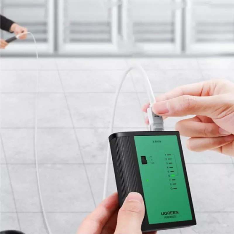 UGREEN tinklo ir telefono kabelių testeris RJ45 RJ11 tęstinumo testeris Cat5 Cat5e Cat6 Cat6a Cat7 Ethernet ir telefono kabeliams su LED indikatoriais, nuimamu nuotolinio valdymo bloku, maitinamas 9V baterija, NW167