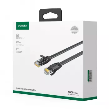 UGREEN NW102 Cat6 U/UTP plokščias Ethernet kabelis 20m - juodas