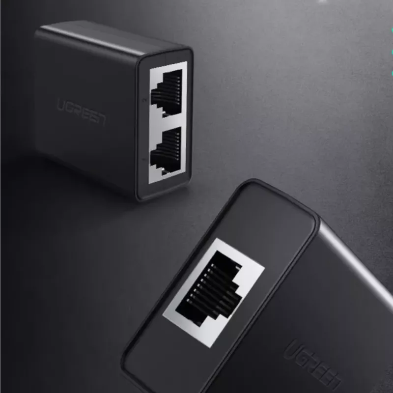 UGREEN RJ45 Splitter Adapter 2 vnt. (juoda) - Ethernet tinklo skirstytuvas, 1x RJ45 kištukas į 2x RJ45 lizdus, 100Mbps, Cat5/Cat5e/Cat6 suderinamas, pasyvus, Plug & Play