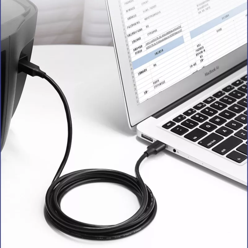 UGREEN US135 USB 2.0 A-B laidas, auksu dengtomis jungtimis, 2 m, juodas