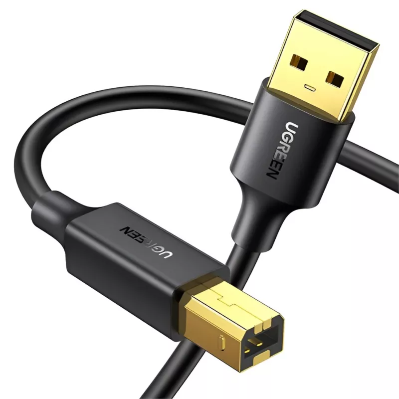 UGREEN US135 USB 2.0 A-B laidas, auksu dengtomis jungtimis, 2 m, juodas