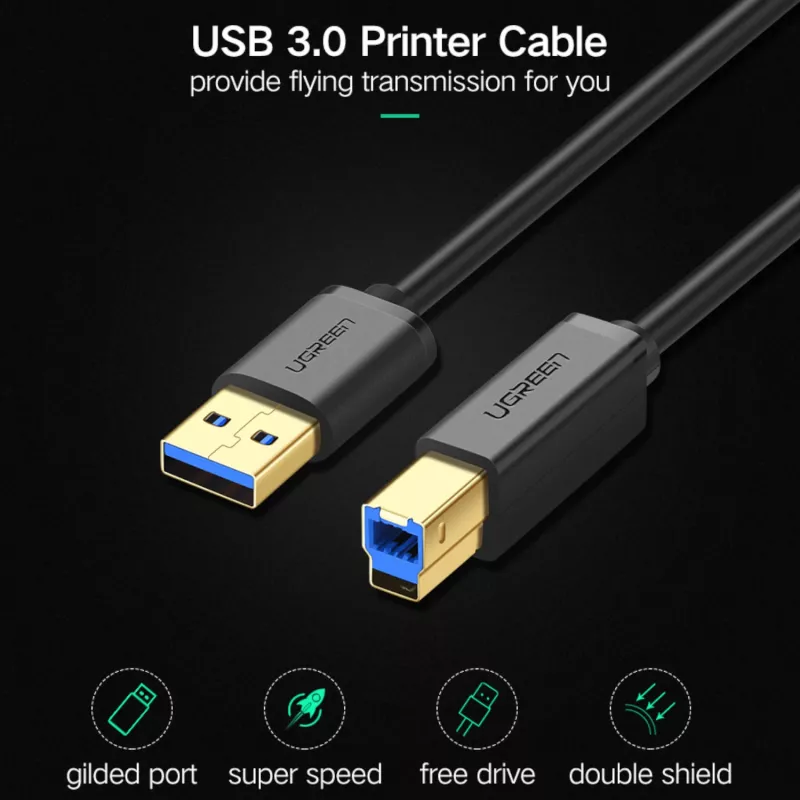 UGREEN US210 USB 3.0 A–B laidas, 2 m, juodas