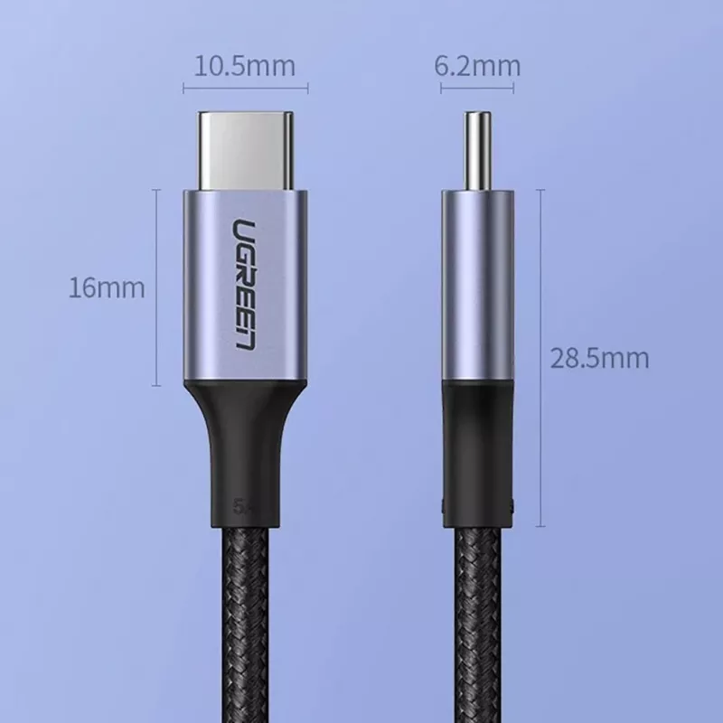 UGREEN US316 USB-C į USB-C laidas 100W 5A 480Mbps 1,5m pilkas