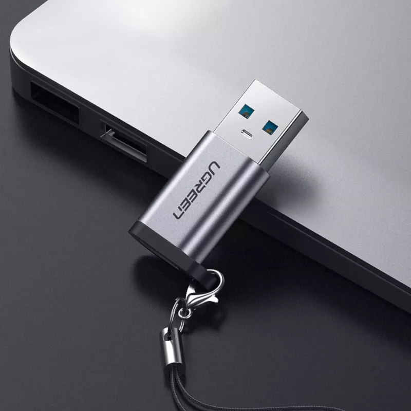 UGREEN USB 3.0 vyriškas į Type-C 3.1 moterišką adapteris, duomenų perdavimui ir įkrovimui, kosminė pilka