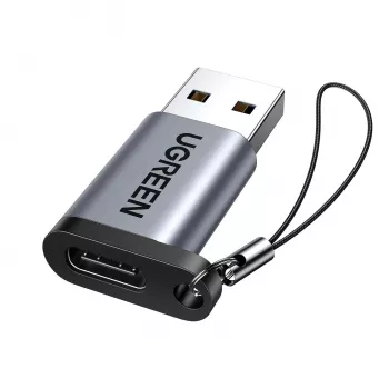 UGREEN USB 3.0 vyriškas į Type-C 3.1 moterišką adapteris, duomenų perdavimui ir įkrovimui, kosminė pilka