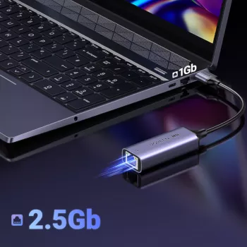UGREEN USB-A 3.2 Gen 1 į 2.5G Ethernet adapteris, 2,5 Gbps RJ45 LAN, aliuminio, Space Gray, Plug & Play, Realtek RTL8156B, 10 cm kabelis