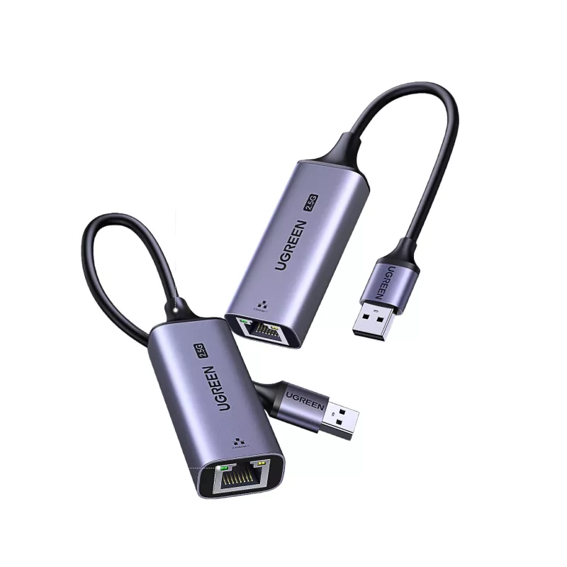 UGREEN USB-A 3.2 Gen 1 į 2.5G Ethernet adapteris, 2,5 Gbps RJ45 LAN, aliuminio, Space Gray, Plug & Play, Realtek RTL8156B, 10 cm kabelis
