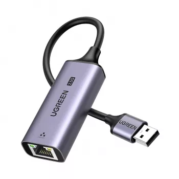 UGREEN USB-A 3.2 Gen 1 į 2.5G Ethernet adapteris, 2,5 Gbps RJ45 LAN, aliuminio, Space Gray, Plug & Play, Realtek RTL8156B, 10 cm kabelis