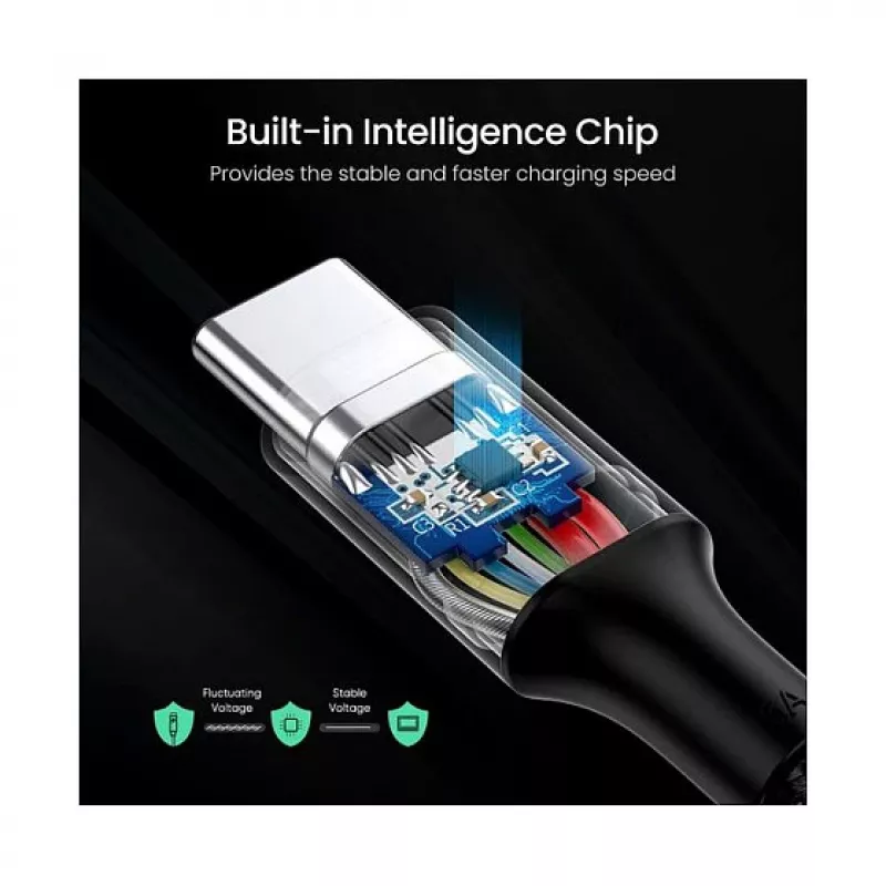 UGREEN USB-C į USB-C 100W pintas nailono įkrovimo laidas 2m juodos spalvos