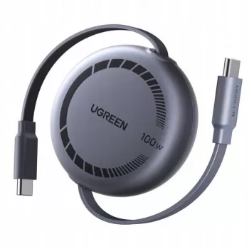 UGREEN USB-C į USB-C PD 100W įtraukiamas greito įkrovimo laidas 1m juodos spalvos