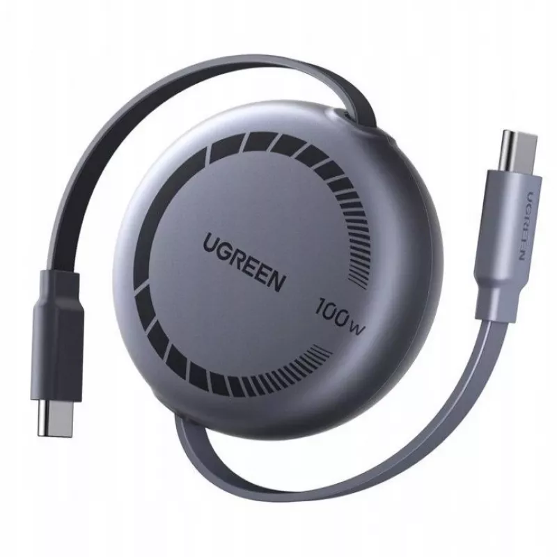 UGREEN USB-C į USB-C PD 100W įtraukiamas greito įkrovimo laidas 1m juodos spalvos