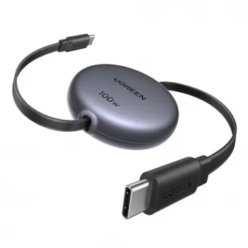 UGREEN USB-C į USB-C PD 100W įtraukiamas greito įkrovimo laidas 1m juodos spalvos