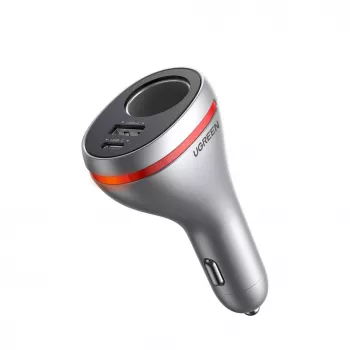 UGREEN USB Type C / USB QC PD 24W automobilinis įkroviklis su 12V cigarečių degiklio lizdu sidabrinis (CD204)