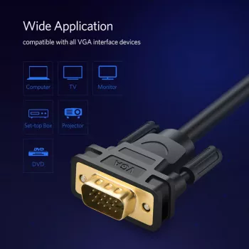 UGREEN VG101 VGA vyriškas–vyriškas laidas 1,5 m – Full HD 1080p, auksu dengtos jungtys, dvigubas ekranavimas, dvigubos ferito šerdys