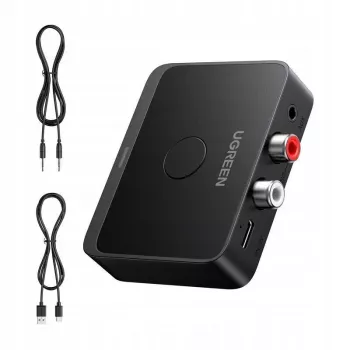 UGREEN Wireless Bluetooth 5.3 LDAC Hi-Res garso imtuvas su 3,5 mm AUX ir 2x RCA išėjimais, ESS ES9018K2M DAC, aptX HD, aptX Adaptive, aptX, AAC, SBC, dviejų įrenginių jungtimi, aliuminio lydinys, juodas