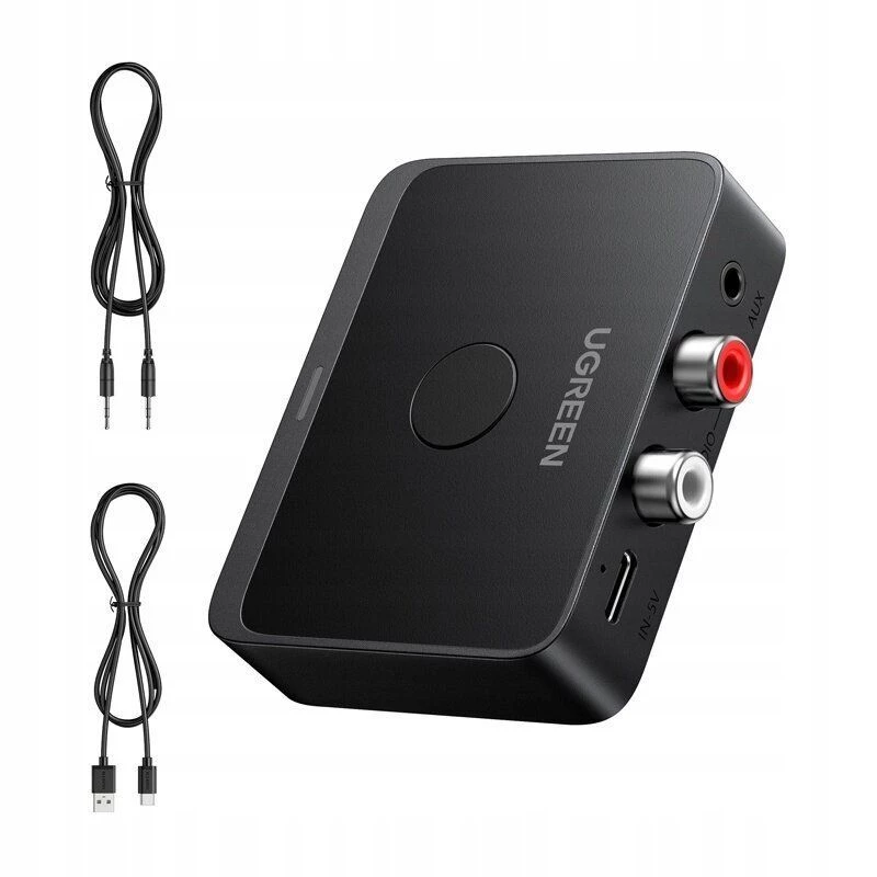 Ugreen 55545 Bluetooth 6.0 LDAC Hi-Res Audio imtuvas su 3,5 mm AUX ir 2x RCA išvestimi, juodas