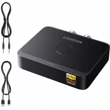 UGREEN Wireless Bluetooth 5.3 LDAC Hi-Res garso imtuvas su 3,5 mm AUX ir 2x RCA išėjimais, ESS ES9018K2M DAC, aptX HD, aptX Adaptive, aptX, AAC, SBC, dviejų įrenginių jungtimi, aliuminio lydinys, juodas