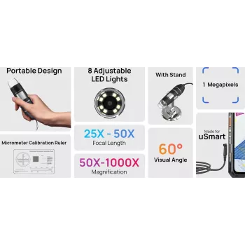 ULEFONE uSmart C01 Skaitmeninis mikroskopas 50x-1000x 2MP USB-C