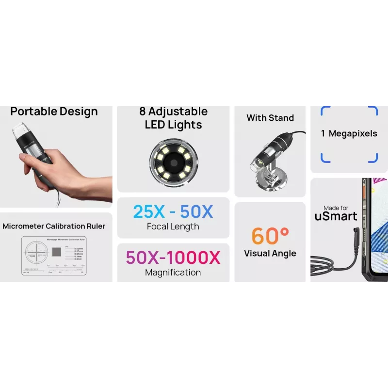ULEFONE uSmart C01 Skaitmeninis mikroskopas 50x-1000x 2MP USB-C