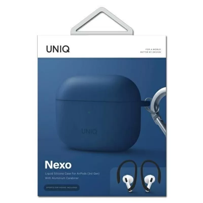 UNIQ Nexo Dėklas AirPods 3 su Ausų Kabliukais Silikoninis - Mėlynas