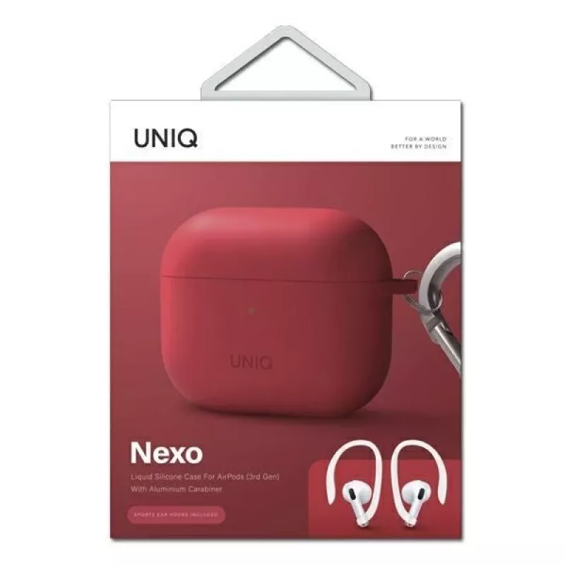 UNIQ Uniq Nexo Dėklas AirPods 3 su Ausų Kabliukais Silikoninis - Raudonas