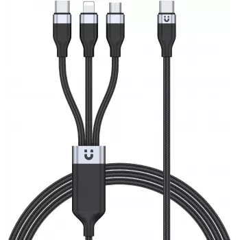 UNITEK 3-in-1 USB-A į Lightning, USB-C, Micro USB nailoninis pintas įkrovimo laidas 1,2 m juodas