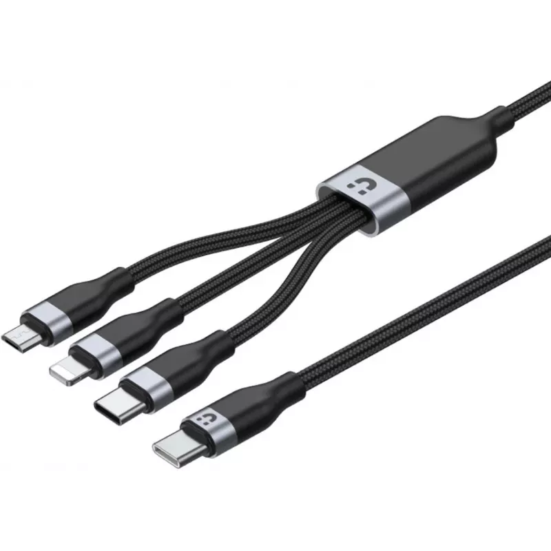 UNITEK 3-in-1 USB-A į Lightning, USB-C, Micro USB nailoninis pintas įkrovimo laidas 1,2 m juodas
