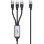 UNITEK 3-in-1 USB-A į Lightning, USB-C, Micro USB nailoninis pintas įkrovimo laidas 1,2 m juodas