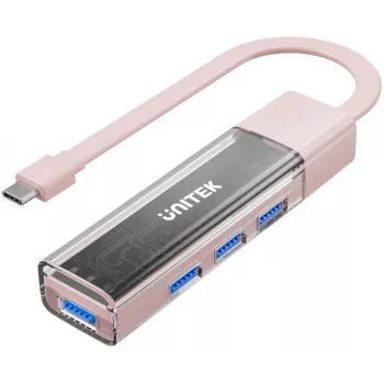 UNITEK bidirekcinis USB-C/USB-A šakotuvas, 4 prievadų, 5Gbps, rožinis