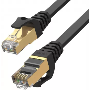 UNITEK Cat.7 SSTP plokščias eterneto pataisos kabelis 1m juodas RJ45 10Gbps 600MHz