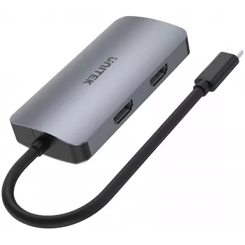 Unitek D1051A USB-C šakotuvas su 1x USB 3.0, VGA, 2x HDMI, Power Delivery ir MST