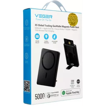 Veger GeoWallet Tracker X5 5000 mAh 20W PD QC 3.0 MFi MagSafe USB-C Power Bank – juoda
