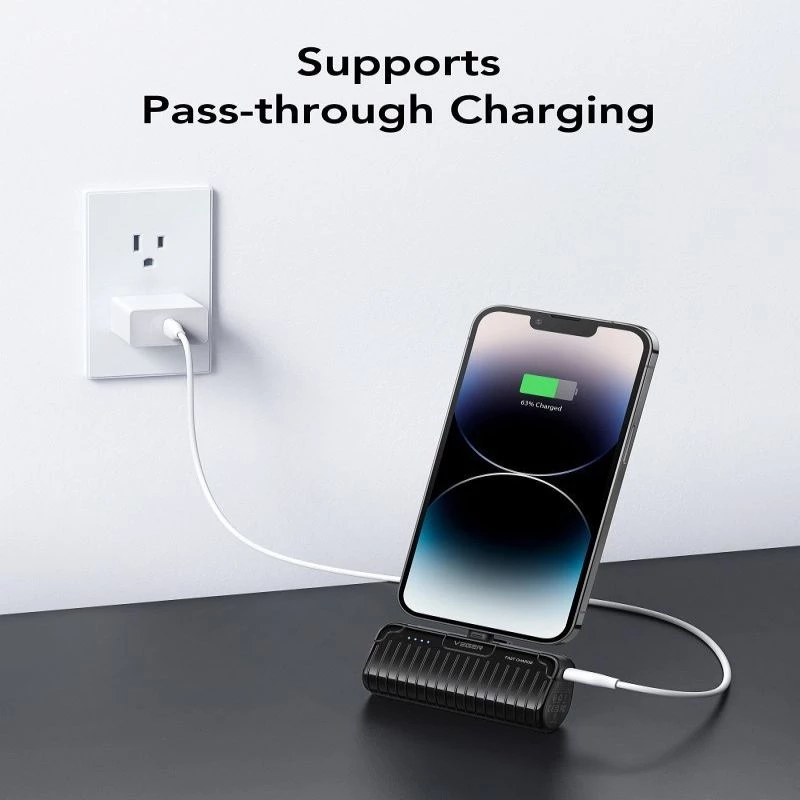 Veger PlugOn Power Bank (W0558P) 5000 mAh 20W PD QC3.0 su integruota Lightning jungtimi, juoda
