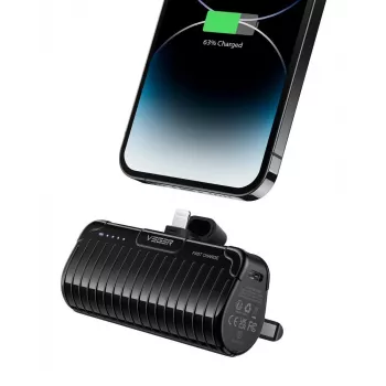Veger PlugOn Power Bank (W0558P) 5000 mAh 20W PD QC3.0 su integruota Lightning jungtimi, juoda