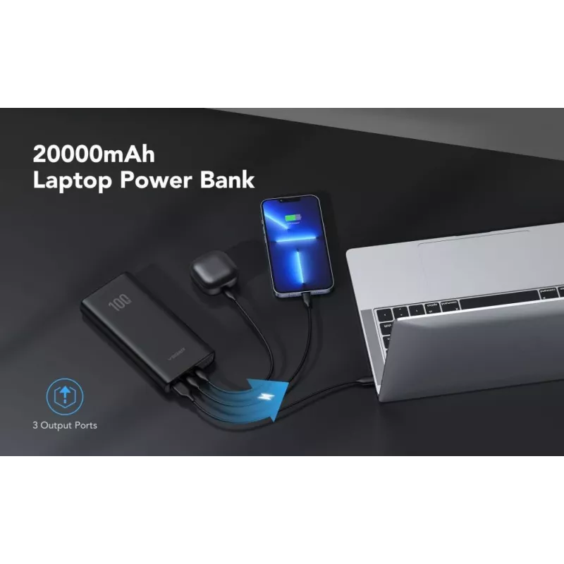 “Veger Powerbank T100 (W2032C-100) PD QC3.0 5A 100W 20000 mAh Black”
