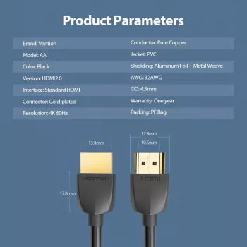 VENTION AAIBB HDMI laidas 2m juodas