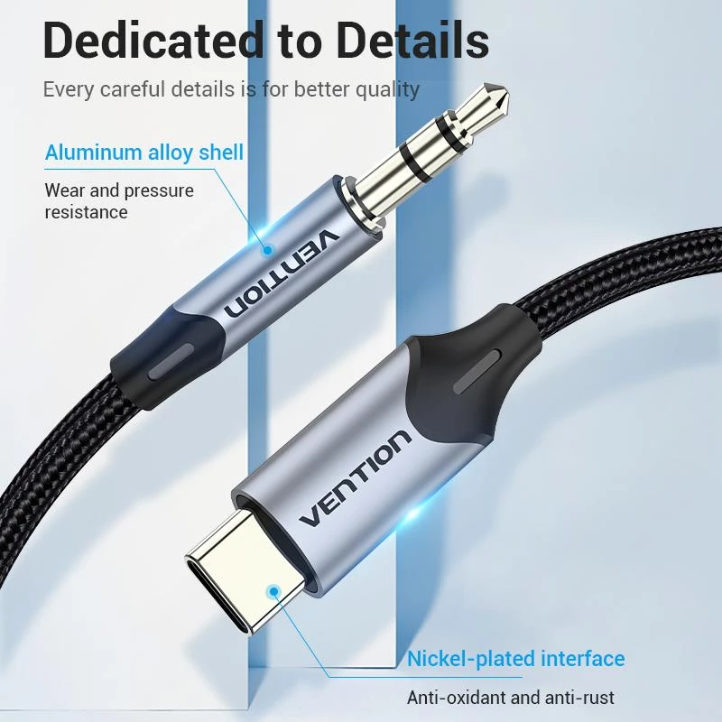 VENTION BGKHF USB-C į 3,5 mm garso adapterio kabelis, 1 m, juodas