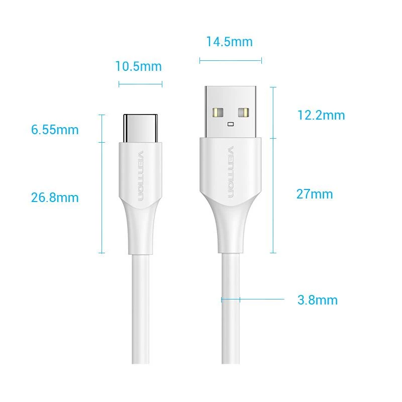 VENTION CTHWF USB-C į USB 2.0 laidas, 3A, 1 m, baltas
