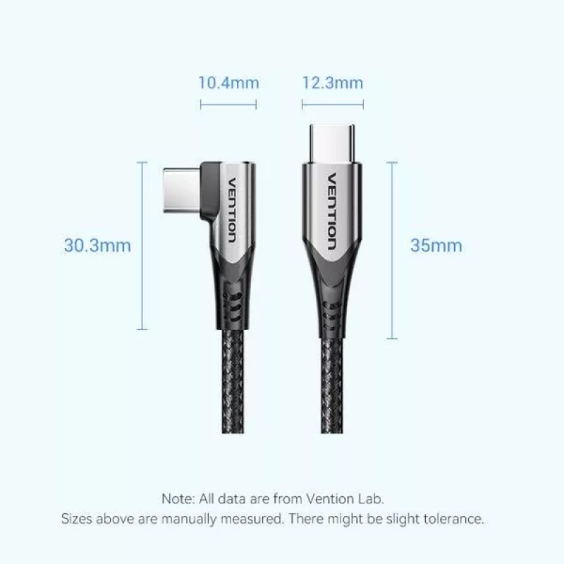 VENTION TRAHF USB-C į USB-C laidas 1 m pilkas 10Gbps 100W PD 4K vaizdo