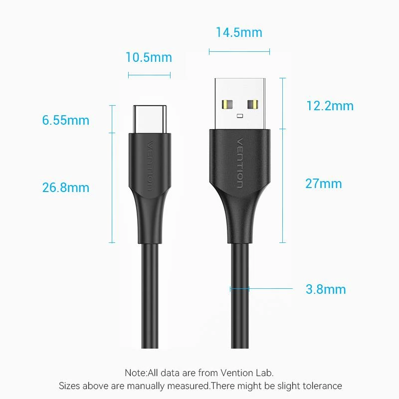 VENTION USB-C į USB 2.0 laidas 2 m juodas CTHBH