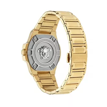 Versace V-Motif Virtual Moteriškas Laikrodis VE3I00723 44mm Šveicariškas Kvarcinis Juodas Ciferblatas Odinis Dirželis