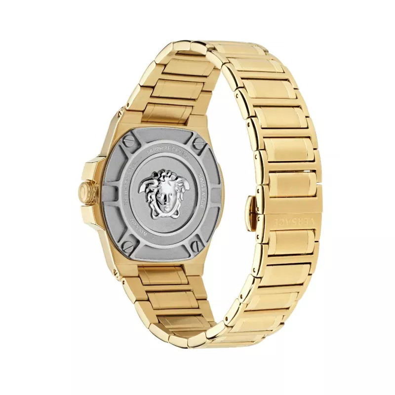 Versace V-Motif Virtual Moteriškas Laikrodis VE3I00723 44mm Šveicariškas Kvarcinis Juodas Ciferblatas Odinis Dirželis