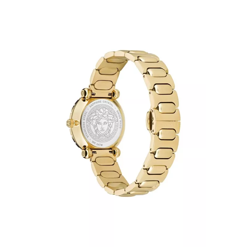 VERSACE V-Motif Women's Swiss Quartz Watch VE6I00523 35mm Black Dial Black Leather