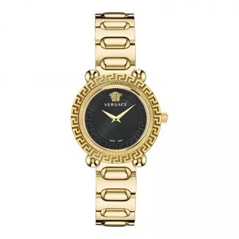 VERSACE V-Motif Women's Swiss Quartz Watch VE6I00523 35mm Black Dial Black Leather
