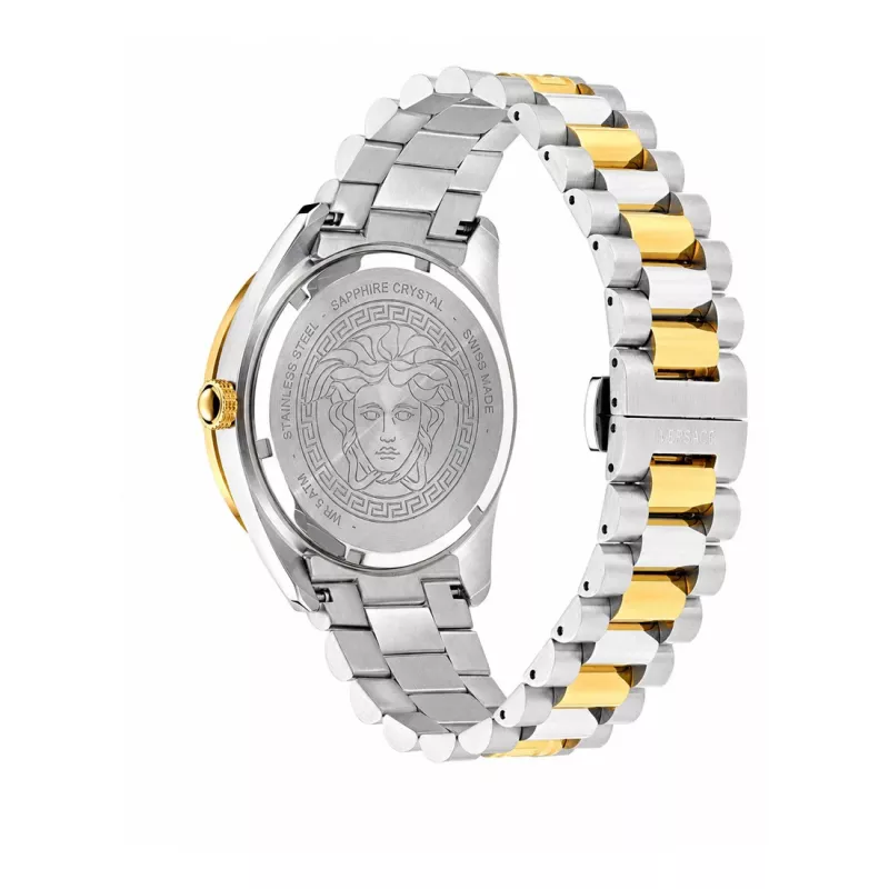 VERSACE V-Race vyriškas šveicariškas kvarcinis laikrodis su nerūdijančio plieno apyranke, 42 mm, juodu ciferblatu VE8E00424