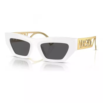 VERSACE VE4432U40187 Moteriški katininiai akiniai nuo saulės – juodas acetatinis rėmelis, pilki polikarbonatiniai lęšiai, UV400 apsauga