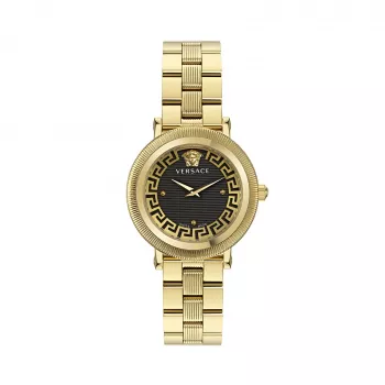 VERSACE Moteriškas laikrodis VE7F00623 Šveicariškas kvarcinis 35 mm juodas ciferblatas odinis dirželis