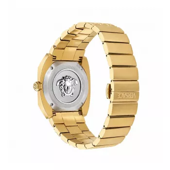 VERSACE moteriškas laikrodis VE8F00424, kvarcinis, 44 mm, juodas ciferblatas, odinis dirželis