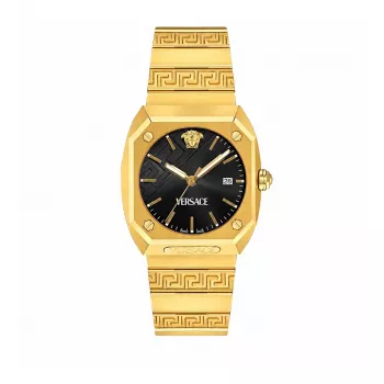 VERSACE moteriškas laikrodis VE8F00424, kvarcinis, 44 mm, juodas ciferblatas, odinis dirželis